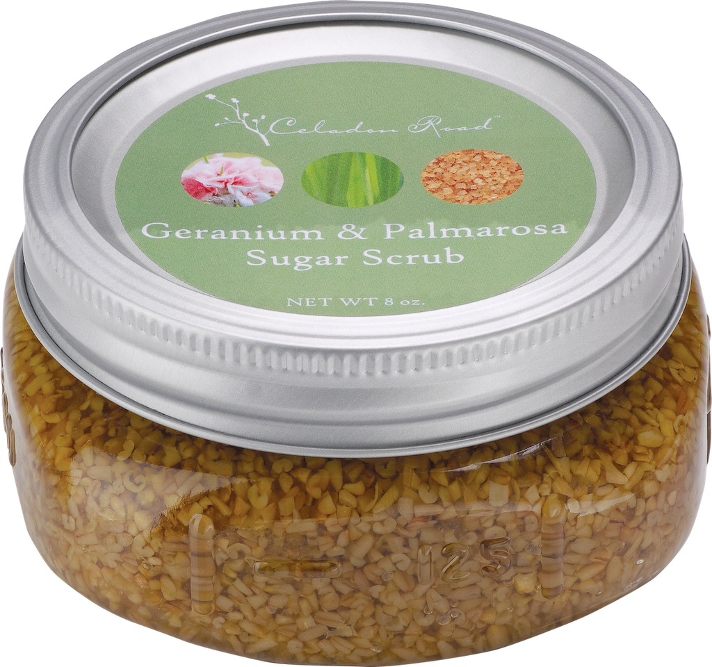 Geranium & Palmarosa Sugar Scrub- Celadon Road- www.celadonroad.com