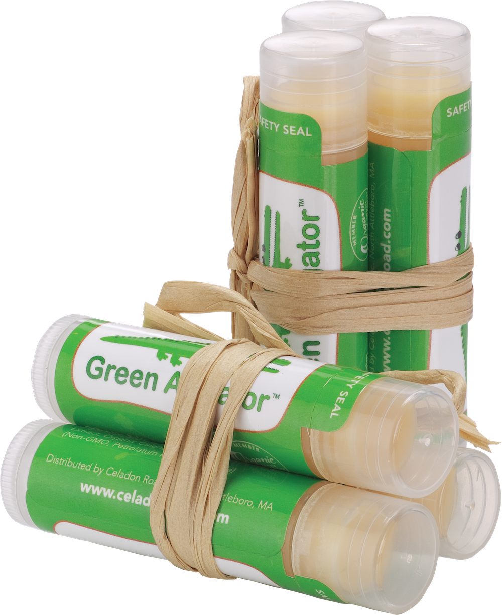 Certified Organic Green Alligator Lip Balm Trio - Strawberry, Cherry, Citrus- Celadon Road- www.celadonroad.com